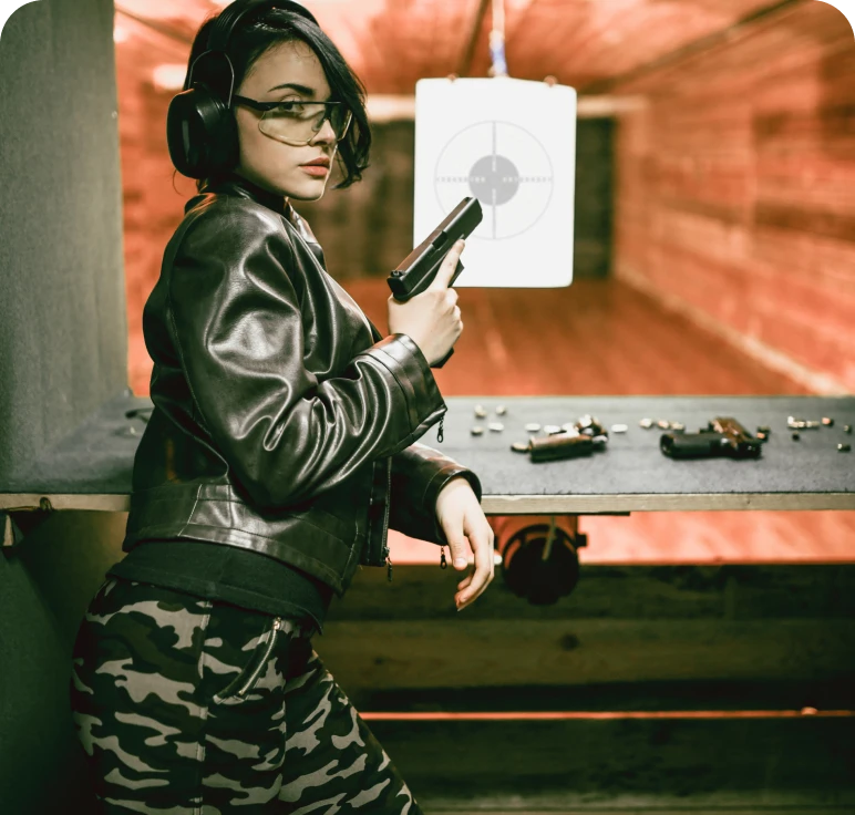 Shooting practice with target in background